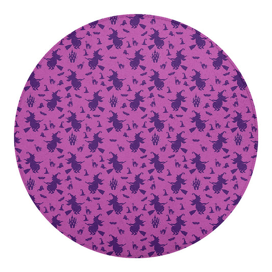 Purple Halloween Witch Pattern Print Round Blanket