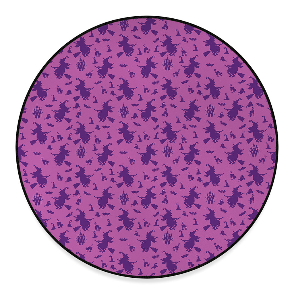 Purple Halloween Witch Pattern Print Round Floor Mat