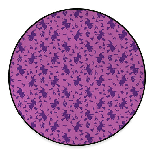 Purple Halloween Witch Pattern Print Round Floor Mat