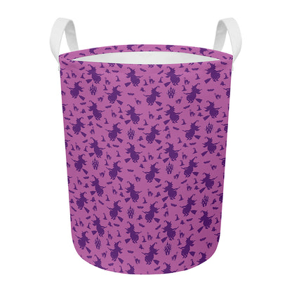 Purple Halloween Witch Pattern Print Round Laundry Basket