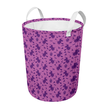 Purple Halloween Witch Pattern Print Round Laundry Basket