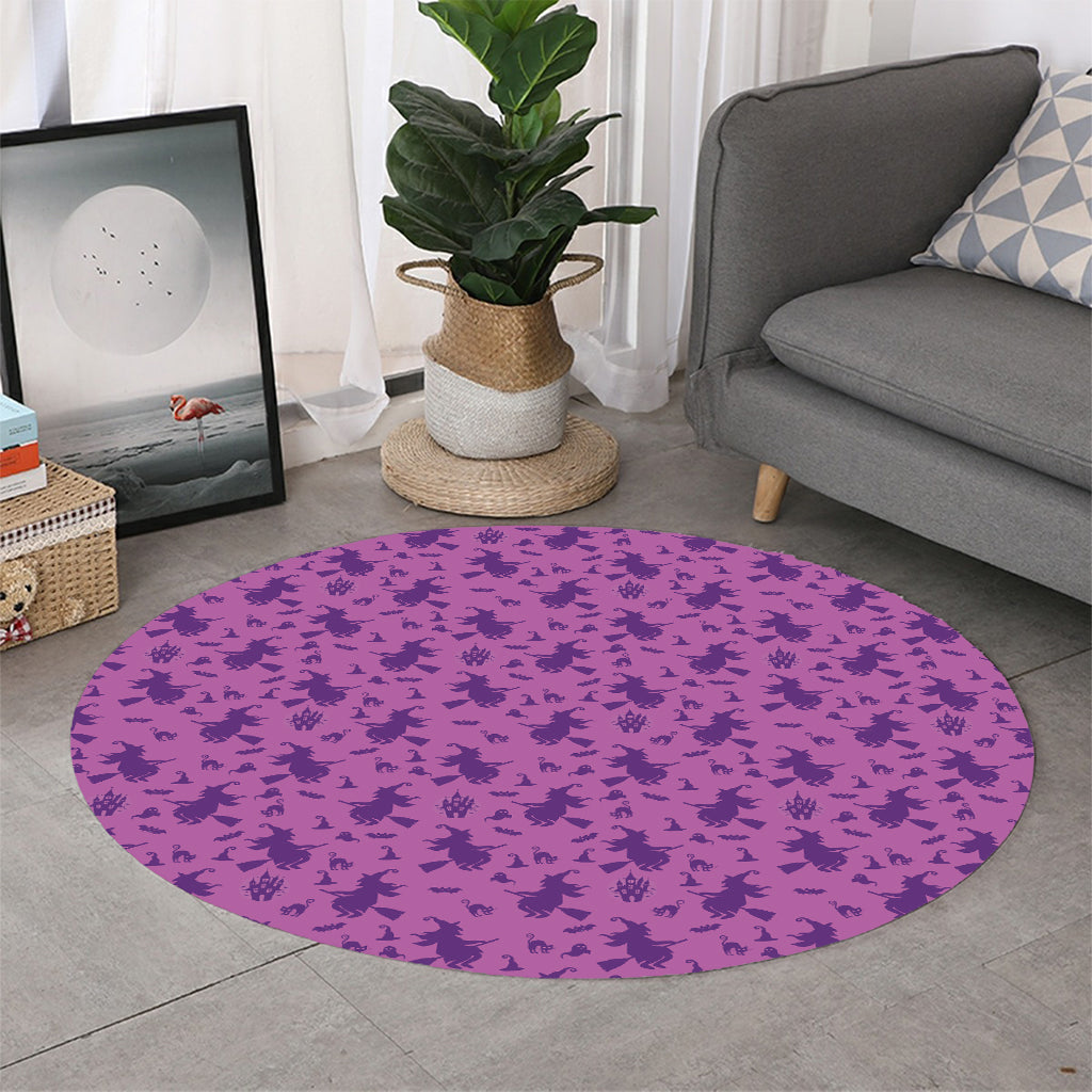 Purple Halloween Witch Pattern Print Round Rug