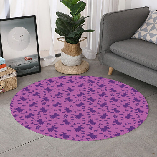 Purple Halloween Witch Pattern Print Round Rug