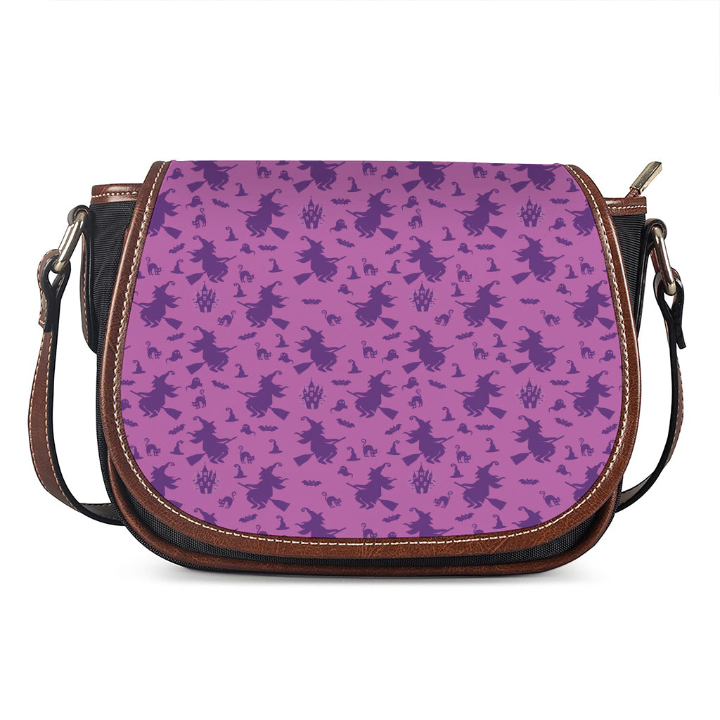 Purple Halloween Witch Pattern Print Saddle Bag