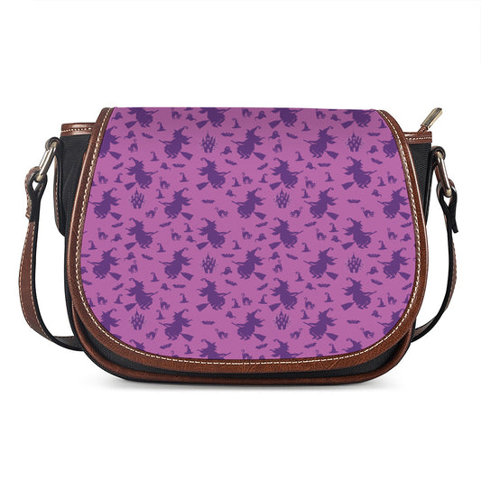 Purple Halloween Witch Pattern Print Saddle Bag