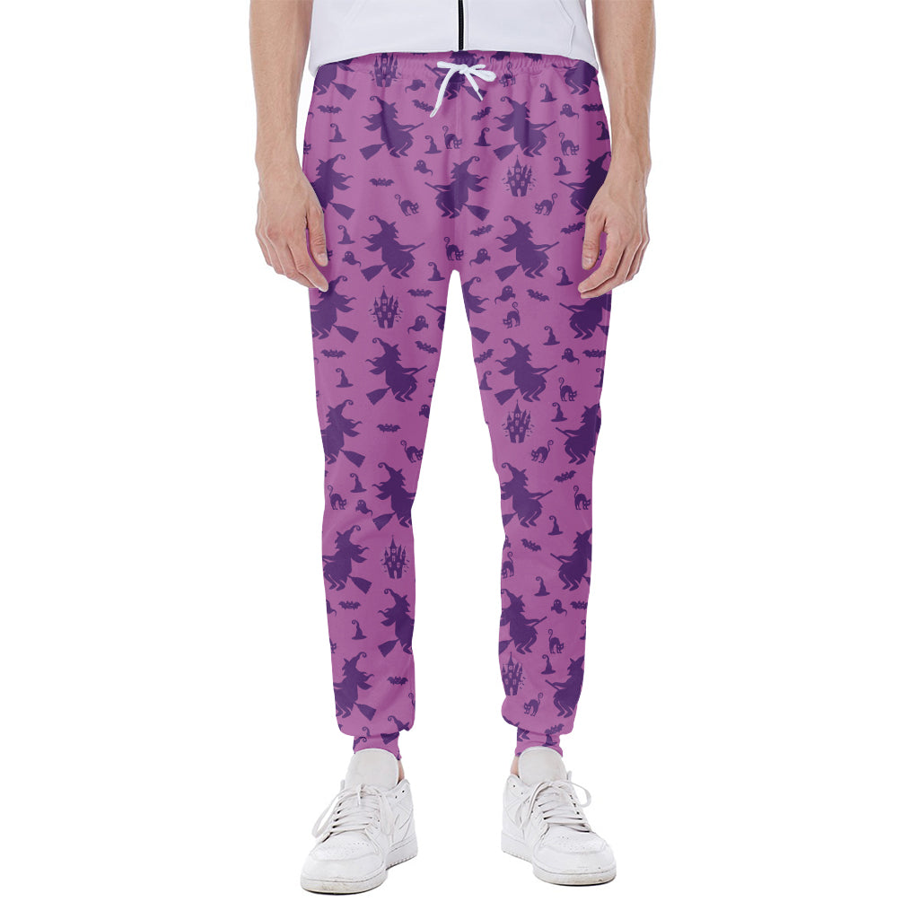 Purple Halloween Witch Pattern Print Scuba Joggers