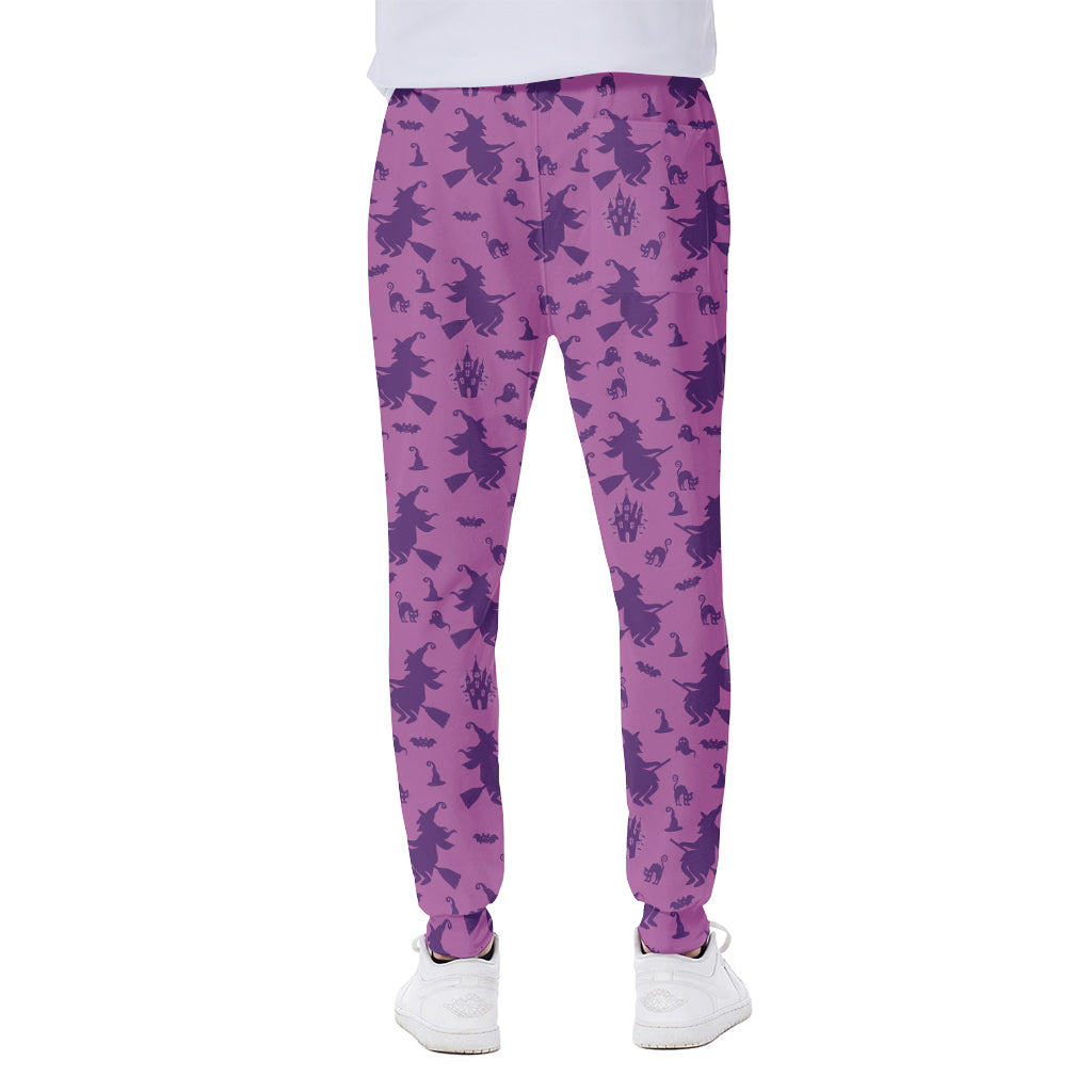 Purple Halloween Witch Pattern Print Scuba Joggers