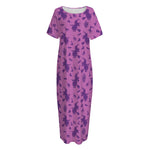 Purple Halloween Witch Pattern Print Short Sleeve Long Nightdress