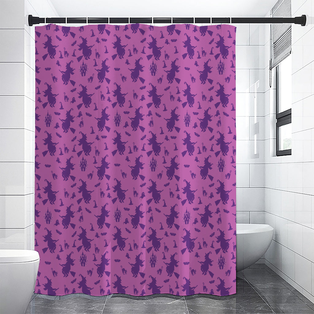 Purple Halloween Witch Pattern Print Shower Curtain