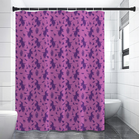 Purple Halloween Witch Pattern Print Shower Curtain