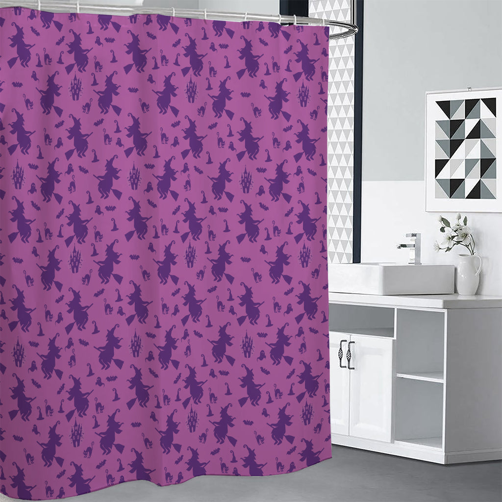 Purple Halloween Witch Pattern Print Shower Curtain