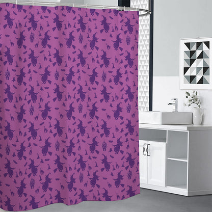 Purple Halloween Witch Pattern Print Shower Curtain