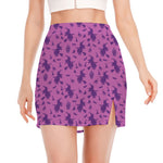 Purple Halloween Witch Pattern Print Side Slit Mini Skirt