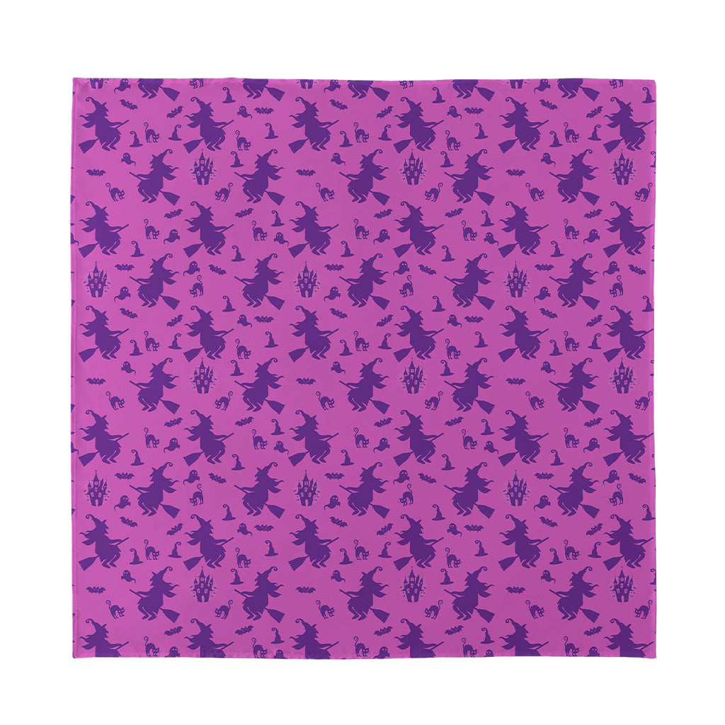 Purple Halloween Witch Pattern Print Silk Bandana