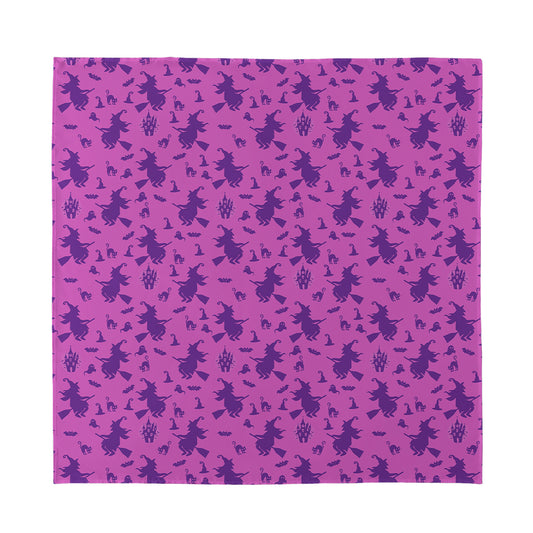 Purple Halloween Witch Pattern Print Silk Bandana