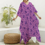Purple Halloween Witch Pattern Print Silk V-Neck Kaftan Dress