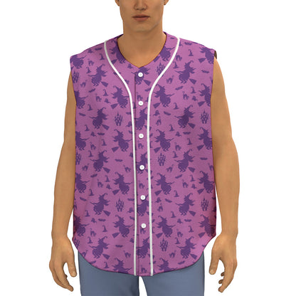 Purple Halloween Witch Pattern Print Sleeveless Baseball Jersey