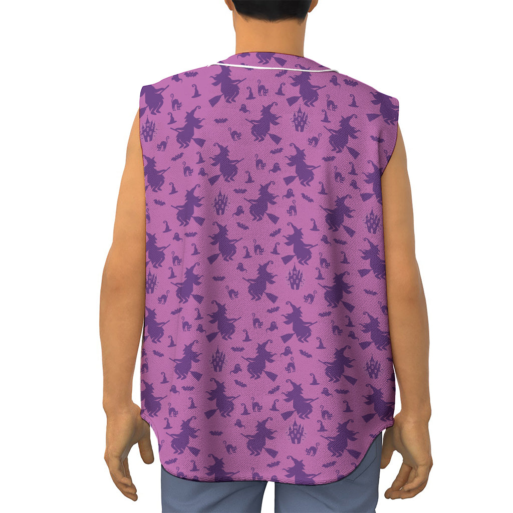 Purple Halloween Witch Pattern Print Sleeveless Baseball Jersey