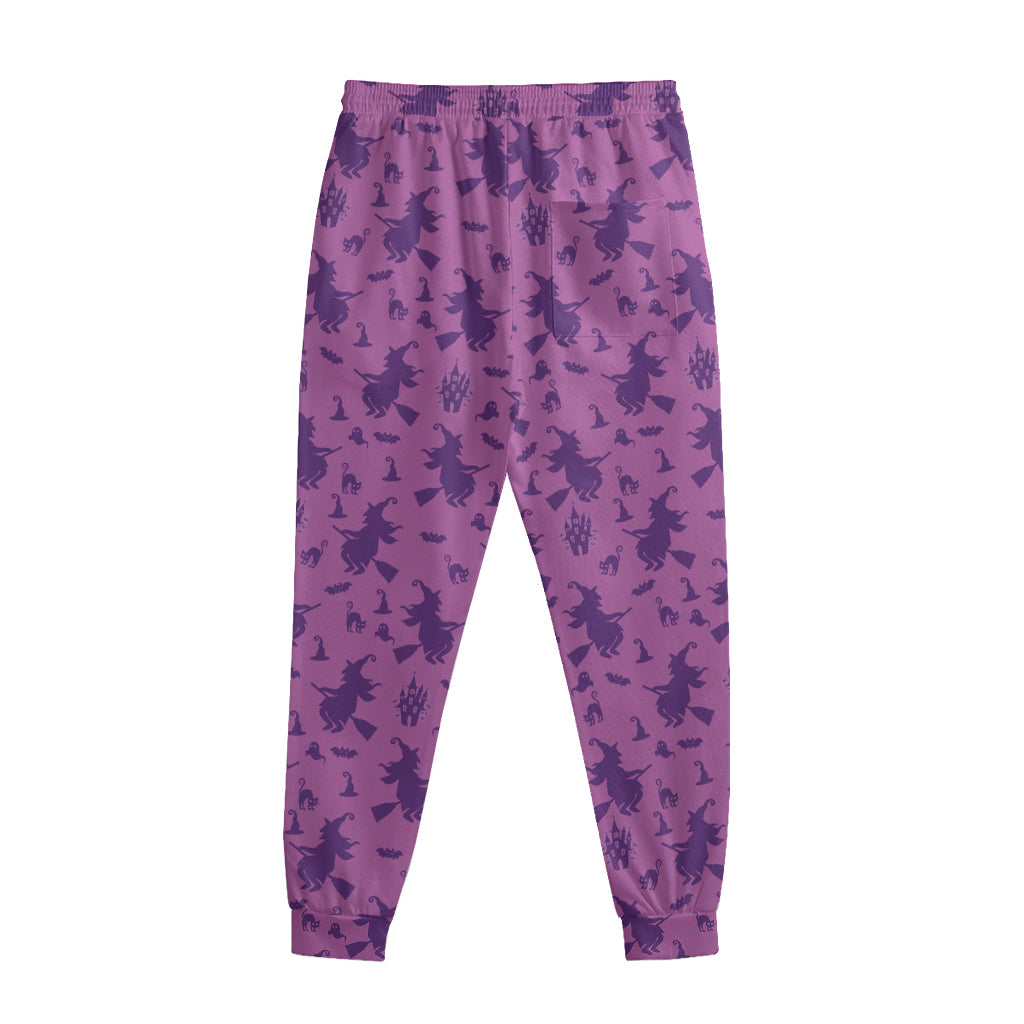 Purple Halloween Witch Pattern Print Sweatpants