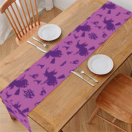 Purple Halloween Witch Pattern Print Table Runner