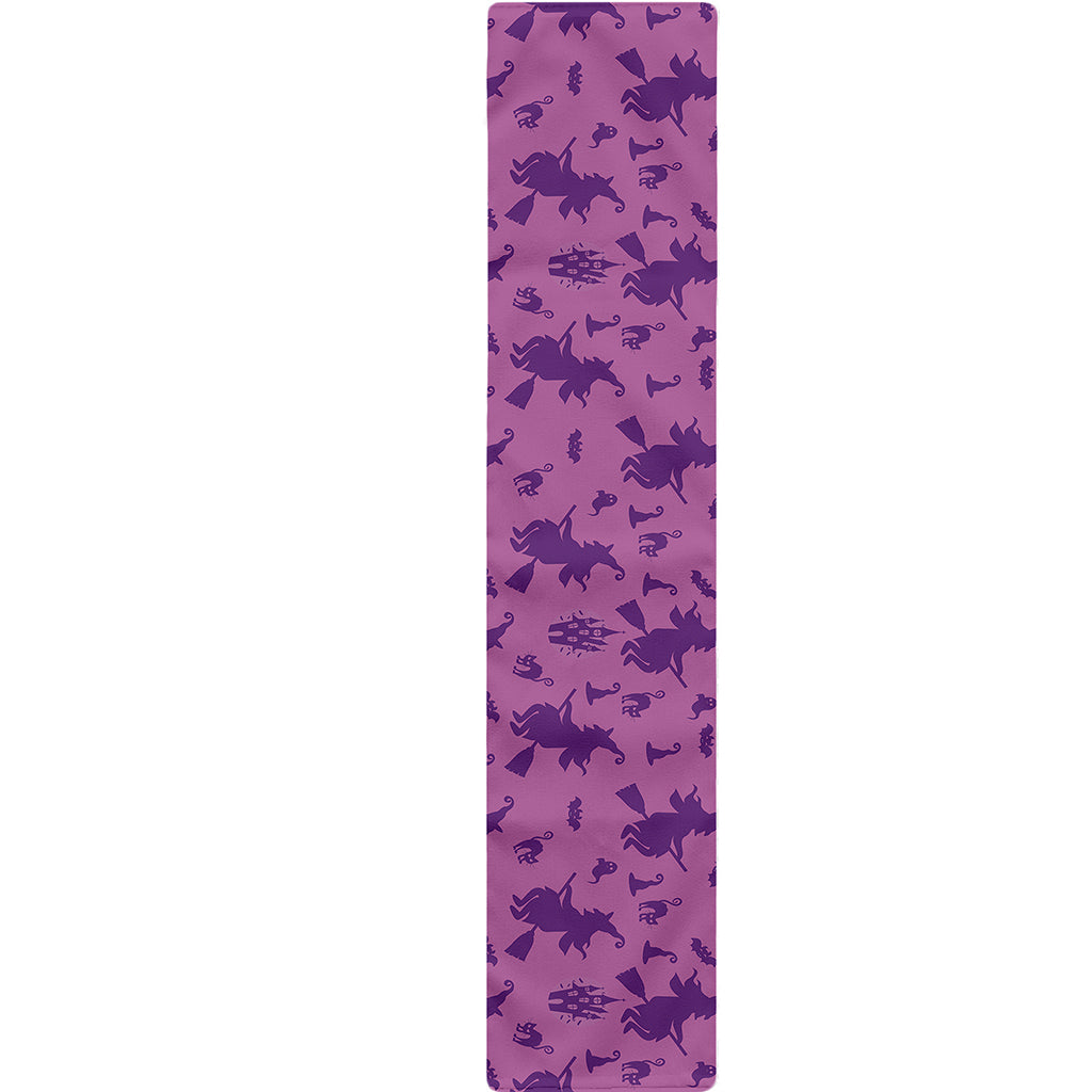 Purple Halloween Witch Pattern Print Table Runner