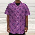 Purple Halloween Witch Pattern Print Textured Short Sleeve Shirt