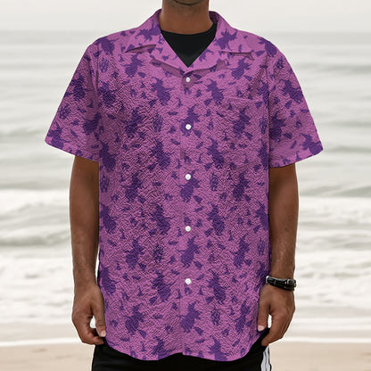 Purple Halloween Witch Pattern Print Textured Short Sleeve Shirt