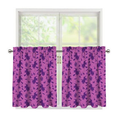 Purple Halloween Witch Pattern Print Tier Curtains