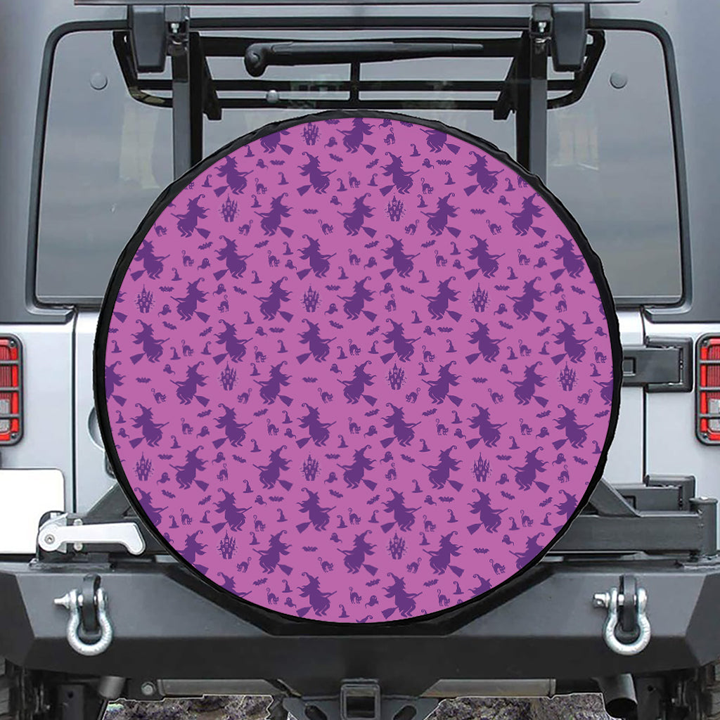 Purple Halloween Witch Pattern Print Tire Cover
