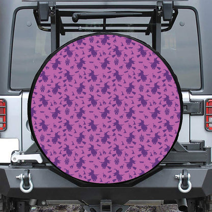 Purple Halloween Witch Pattern Print Tire Cover