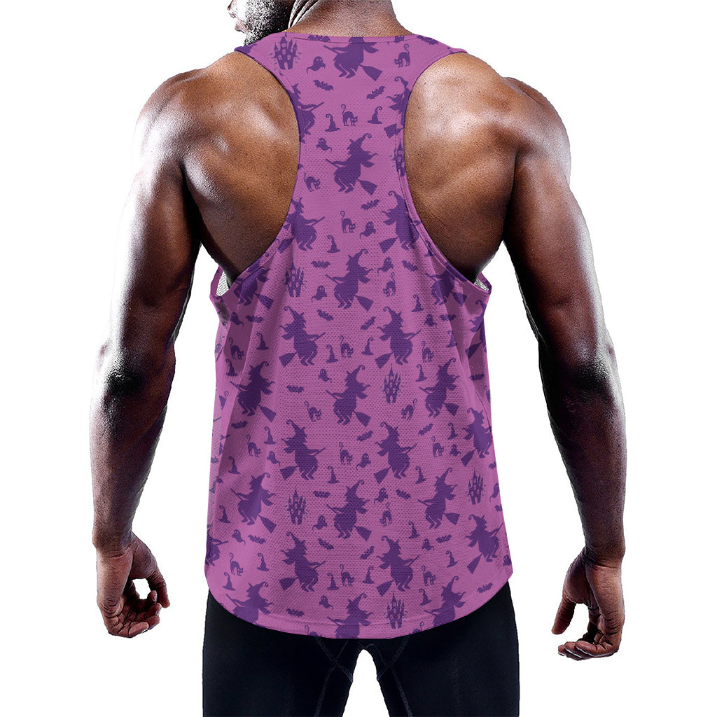 Purple Halloween Witch Pattern Print Training Tank Top