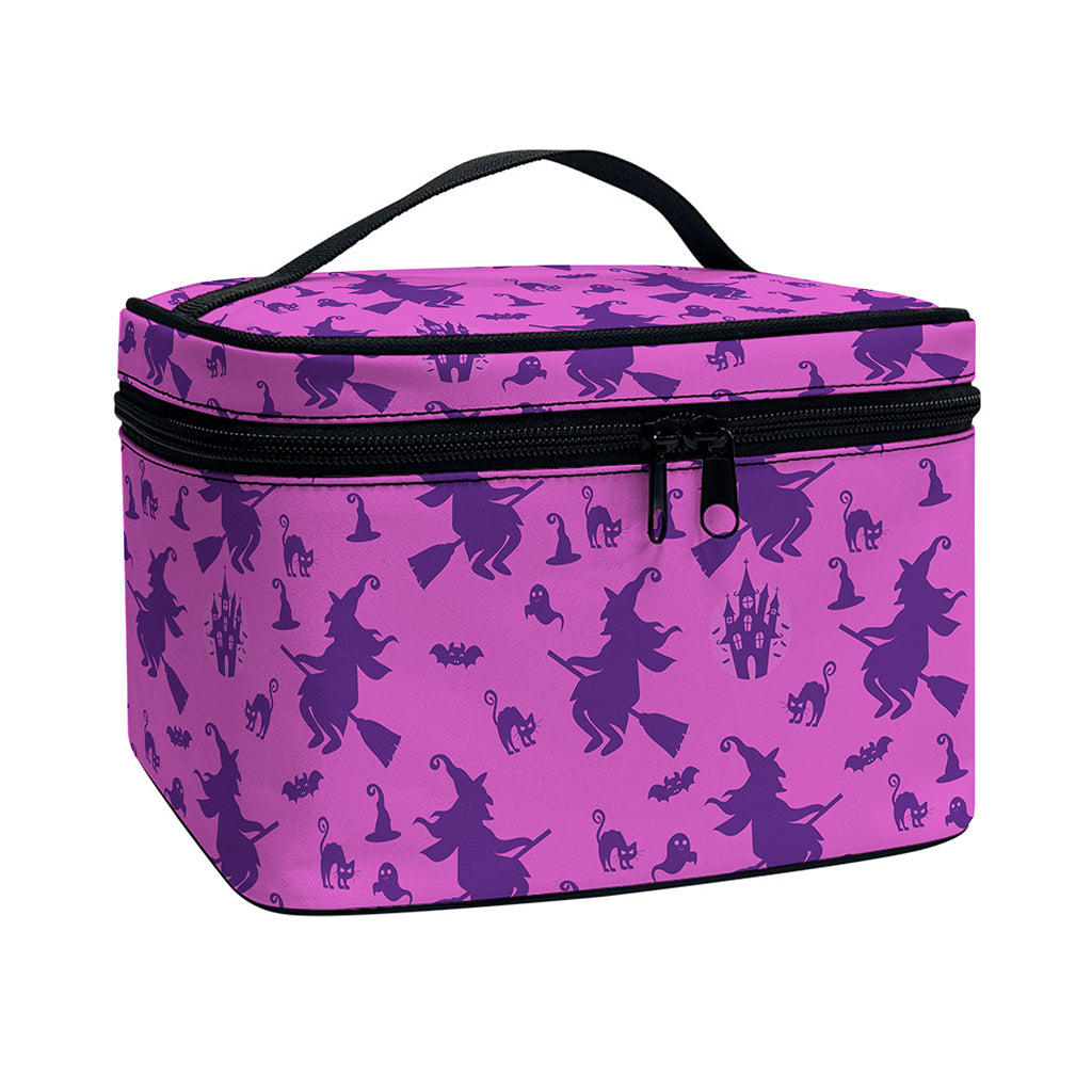 Purple Halloween Witch Pattern Print Travel Makeup Bag
