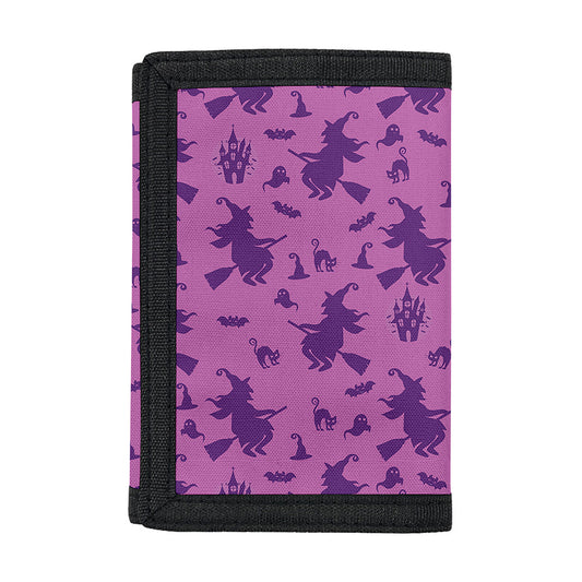 Purple Halloween Witch Pattern Print Trifold Wallet
