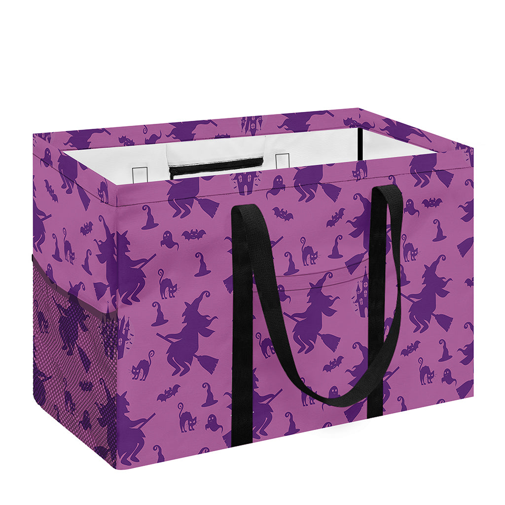 Purple Halloween Witch Pattern Print Utility Tote Bag