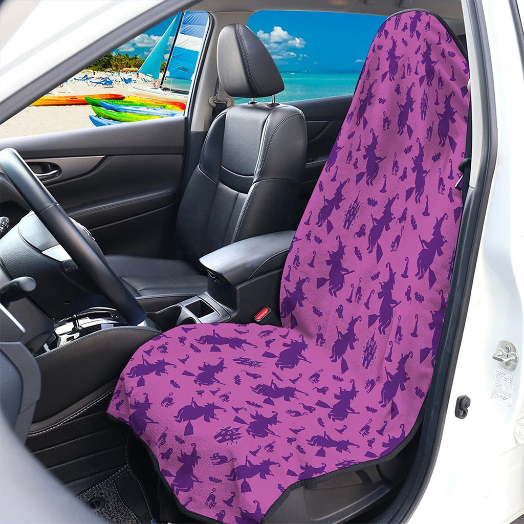 Purple Halloween Witch Pattern Print Waterproof Car Seat Cover