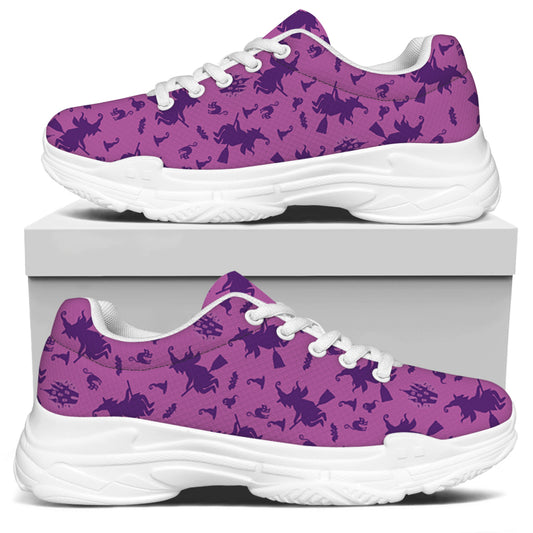 Purple Halloween Witch Pattern Print White Chunky Shoes