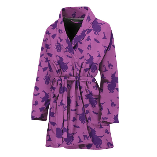 Purple Halloween Witch Pattern Print Women's Bathrobe