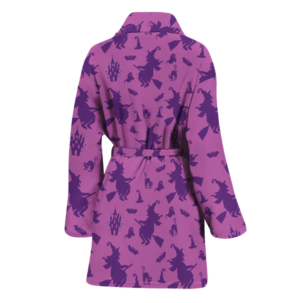 Purple Halloween Witch Pattern Print Women's Bathrobe
