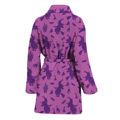 Purple Halloween Witch Pattern Print Women's Bathrobe