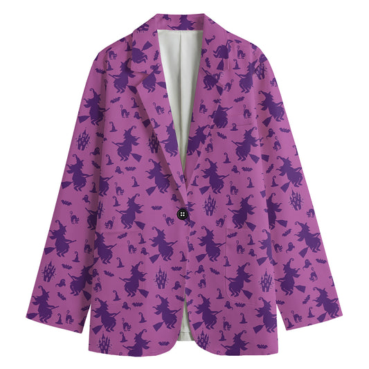 Purple Halloween Witch Pattern Print Women's Blazer