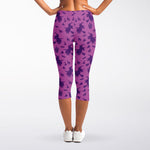 Purple Halloween Witch Pattern Print Women's Capri Leggings