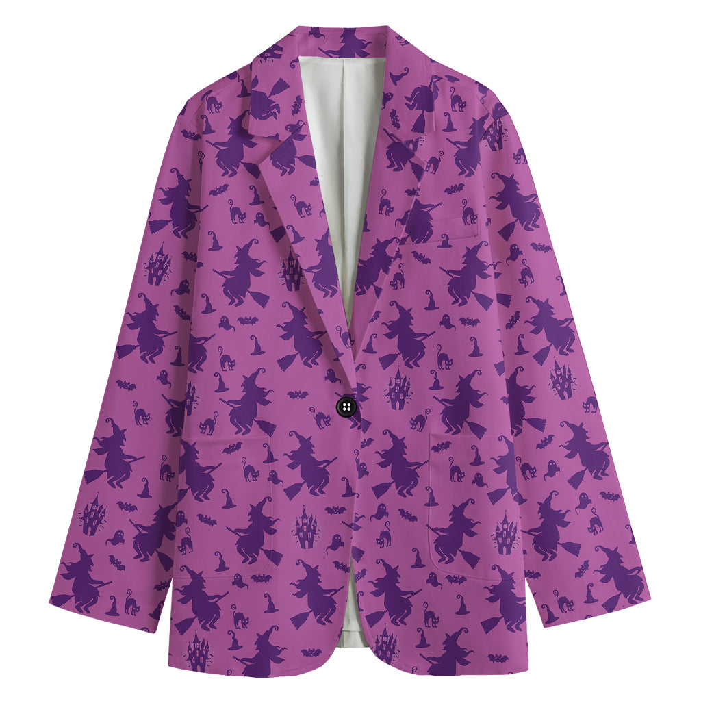 Purple Halloween Witch Pattern Print Women's Cotton Blazer