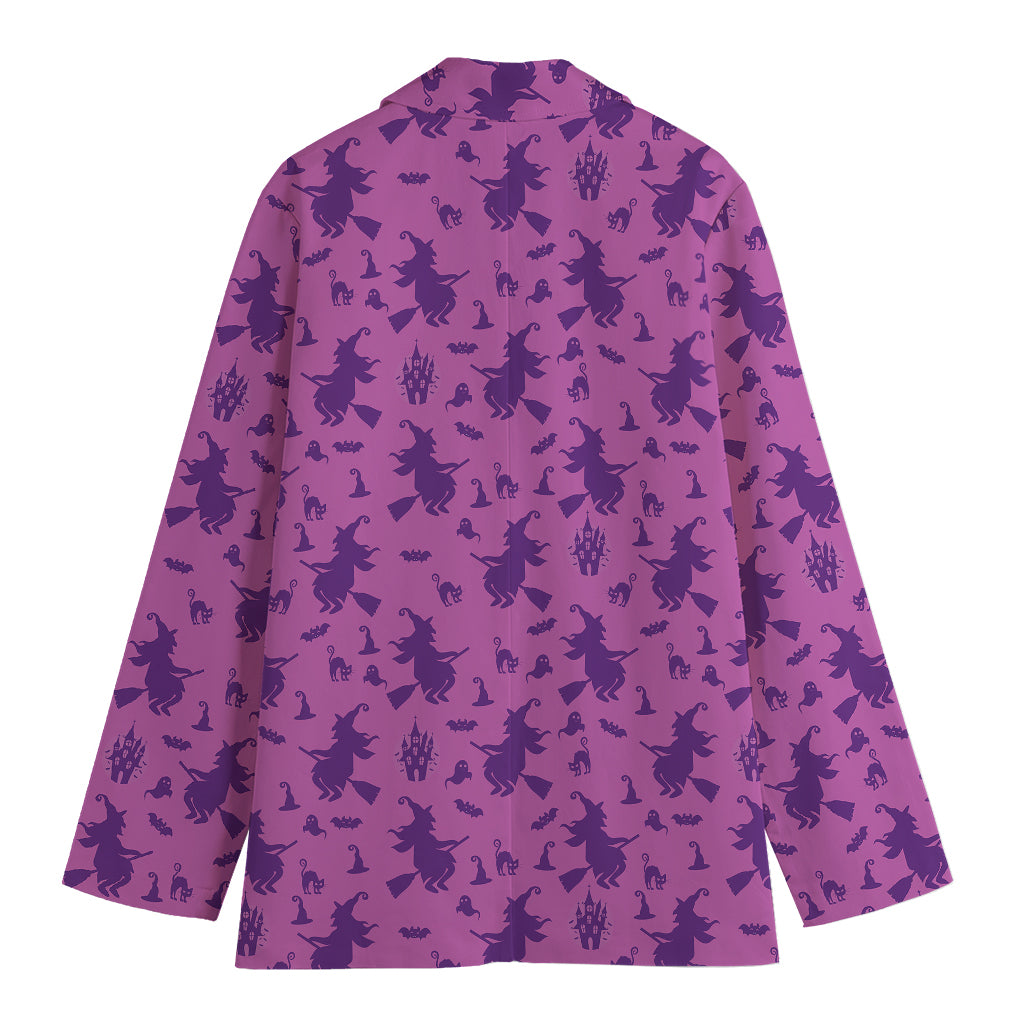 Purple Halloween Witch Pattern Print Women's Cotton Blazer