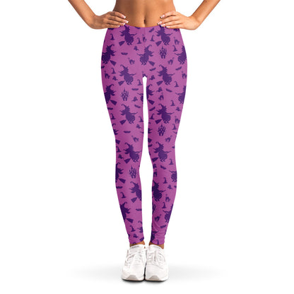 Purple Halloween Witch Pattern Print Women's Leggings