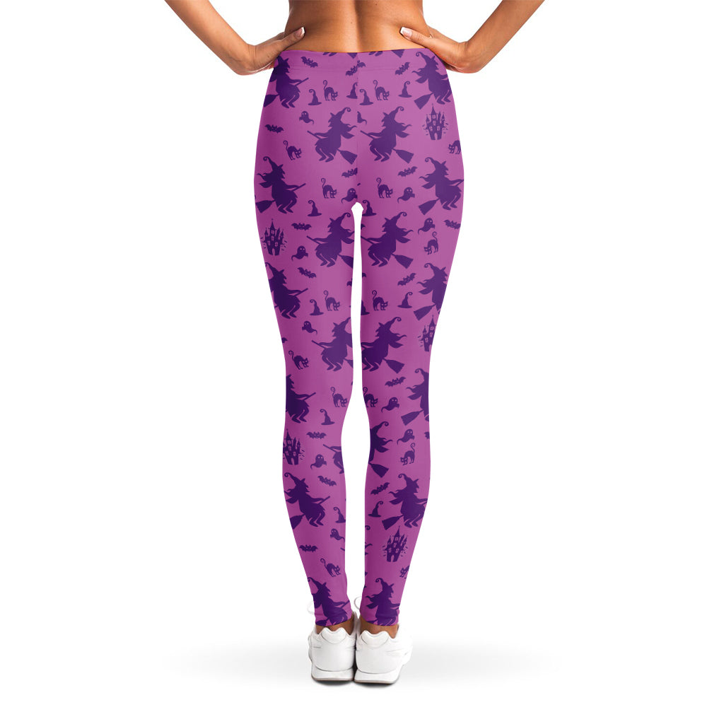 Purple Halloween Witch Pattern Print Women's Leggings