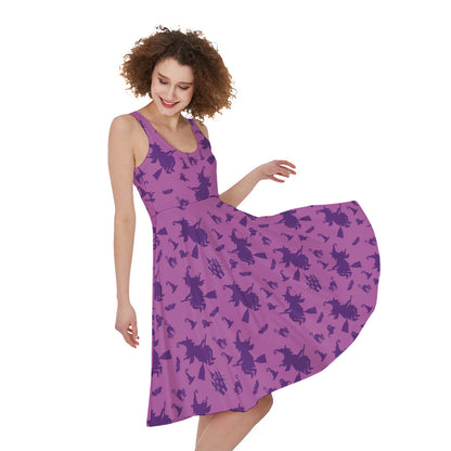 Purple Halloween Witch Pattern Print Women's Sleeveless Dress