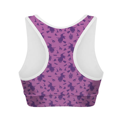 Purple Halloween Witch Pattern Print Women's Sports Bra