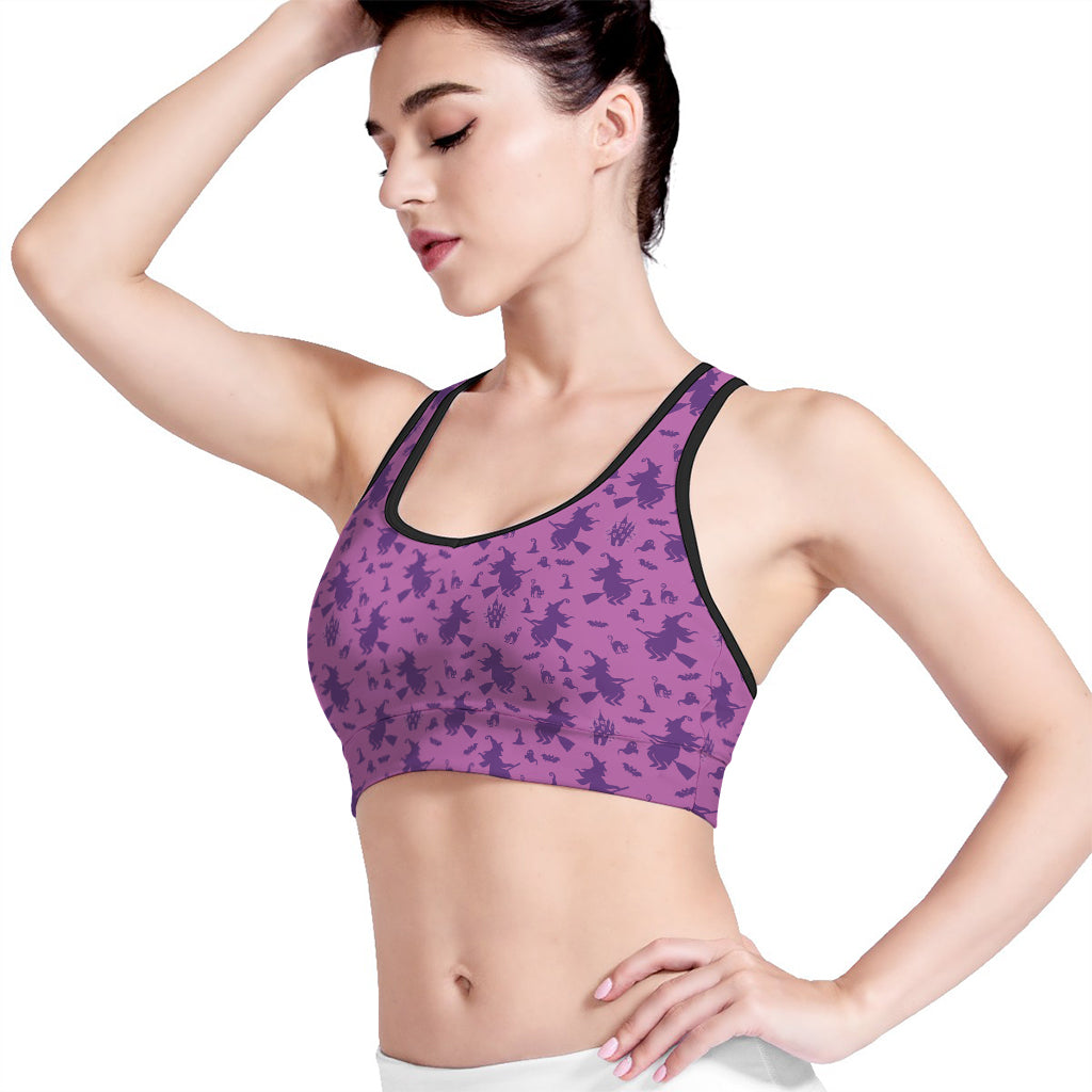 Purple Halloween Witch Pattern Print Women's Sports Bra