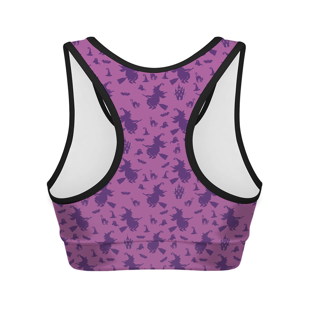 Purple Halloween Witch Pattern Print Women's Sports Bra