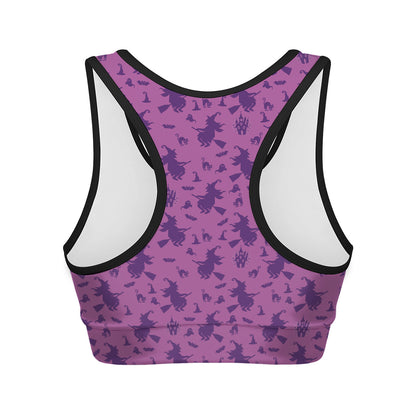 Purple Halloween Witch Pattern Print Women's Sports Bra